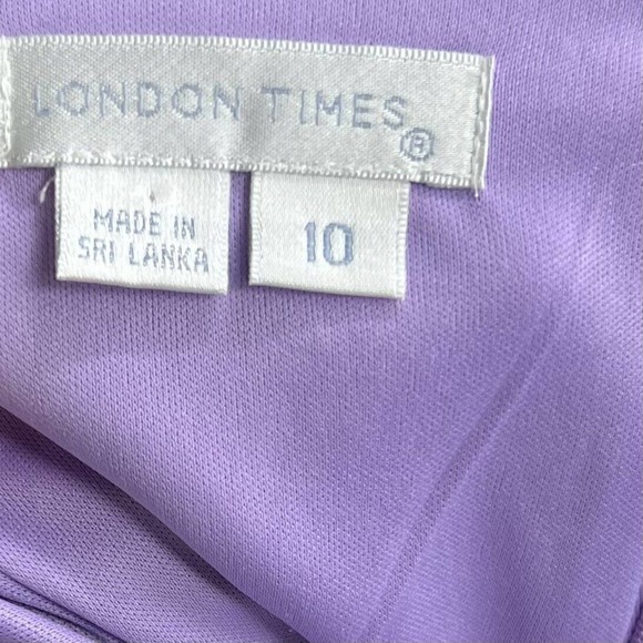 London Times Peplum Sheath Dress Size 10 Purple Green Watercolor Cap Sleeve - Picture 5 of 6